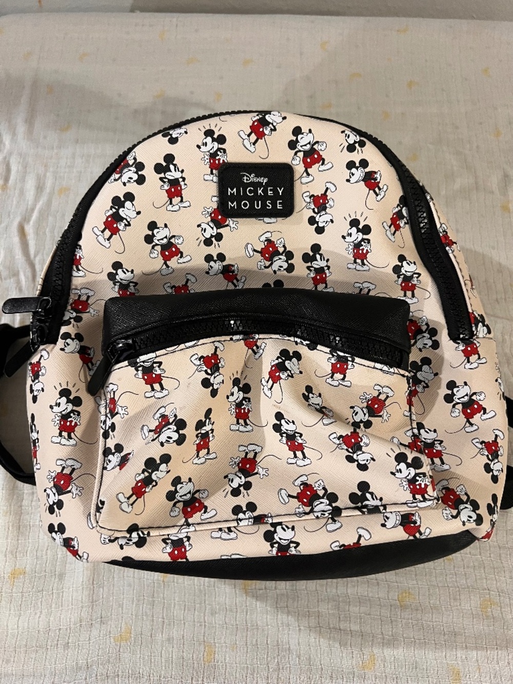 Disney Mickey Mouse Mini Backpack Cream Red Black All Over Print NWOT
